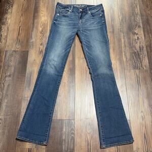 American Eagle Women’s Skinny Kick Bootcut Medium Wash Midrise 10 X-Long